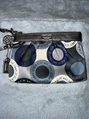 Coach Circle Logo Wristlet in Blue, Gray, Black